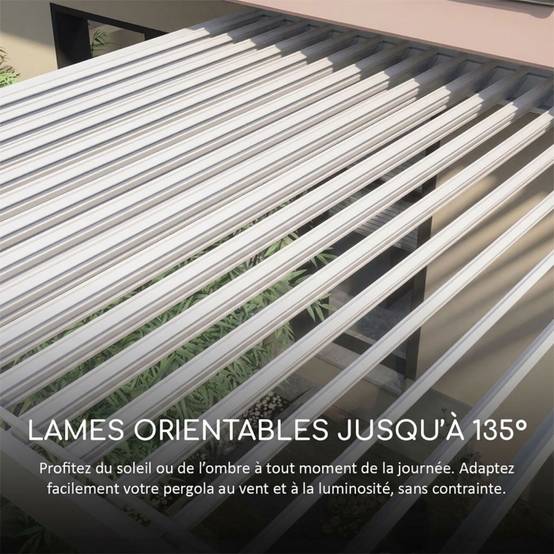 Ombrea - Pergola bioclimatique Ombréa adossée VS - 3x6M bicolore + 2 stores Anthracites - Image 9