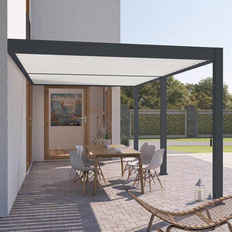 Ombrea - Pergola bioclimatique Ombréa adossée VS - 3x6M bicolore + 2 stores Anthracites - Image 3