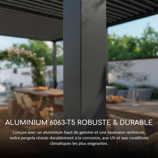 Ombrea - Pergola bioclimatique Ombréa adossée VS - 3x6M bicolore + 2 stores Anthracites - Image 5