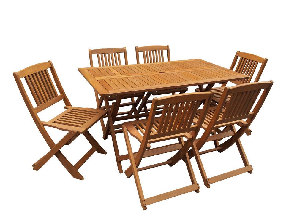 Habitat Et Jardin - Table Et Chaises De Jardin En Bois Exotique "hongkong" - Table Pliante + 6 Chaises Pliantes -habitat Et Jardin - Imagen 1