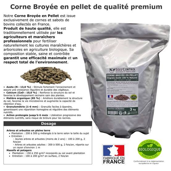 SOLU’CONTROL - 3 kg de Corne Broyée en Pellet - Formulation haute qualité Organo-Minerale - Engrais Azoté 100% Naturel- UAB - Image 4