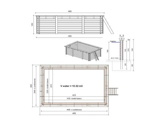 Altanka - Piscine en bois Aqua 4.65x2.85 - H.1.24 m fixations à sceller - BAS7306OSPI+SZA - Imagen 4