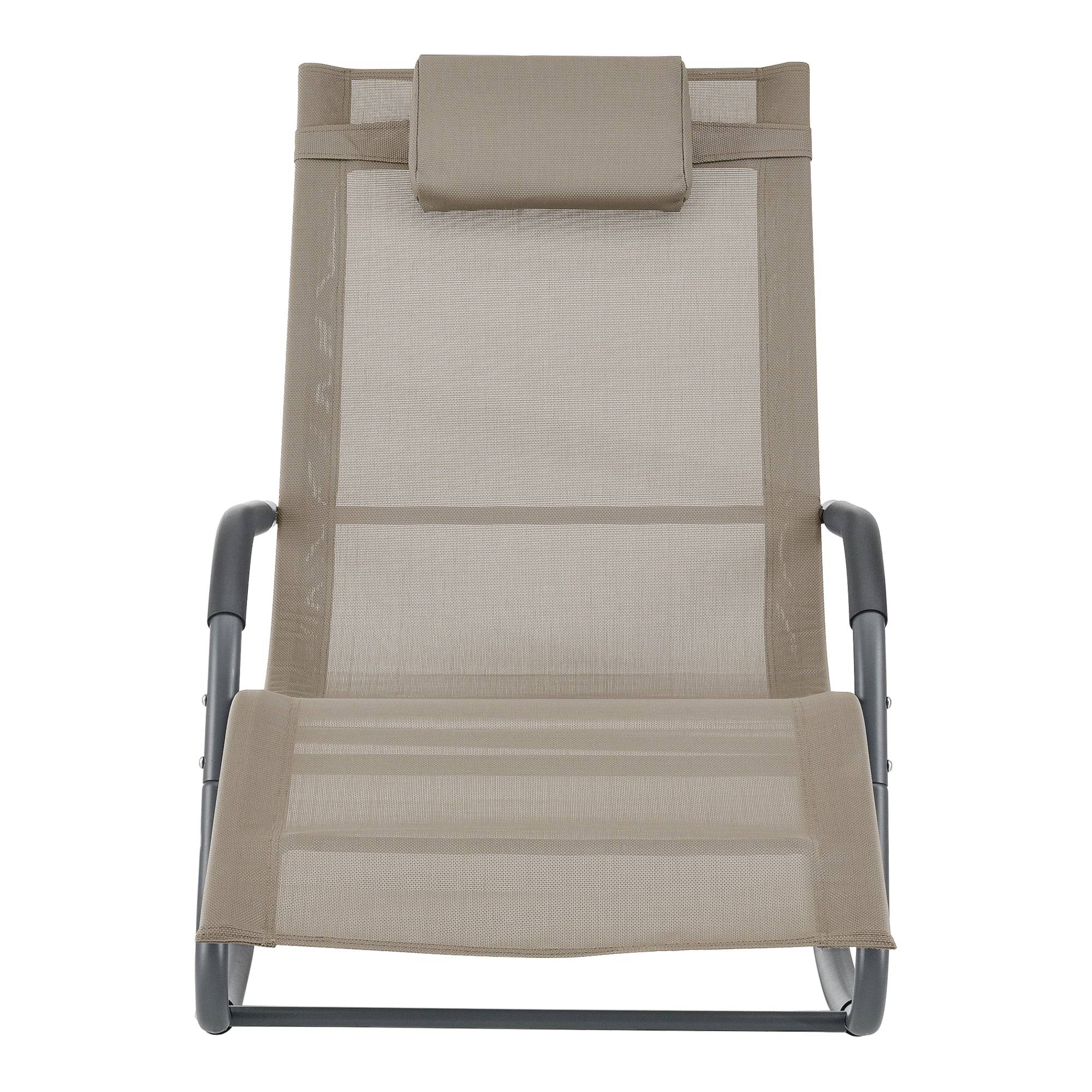 Helloshop26 - Transat bain de soleil chaise longue à bascule acier textile 147 x 63 x 89 cm beige - Imagen 2