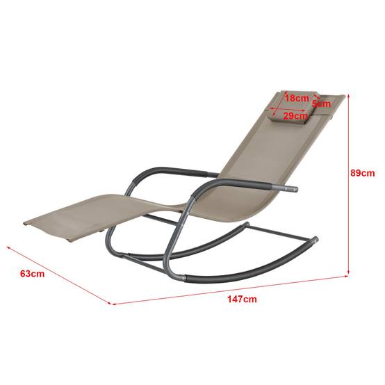 Helloshop26 - Transat bain de soleil chaise longue à bascule acier textile 147 x 63 x 89 cm beige - Imagen 1