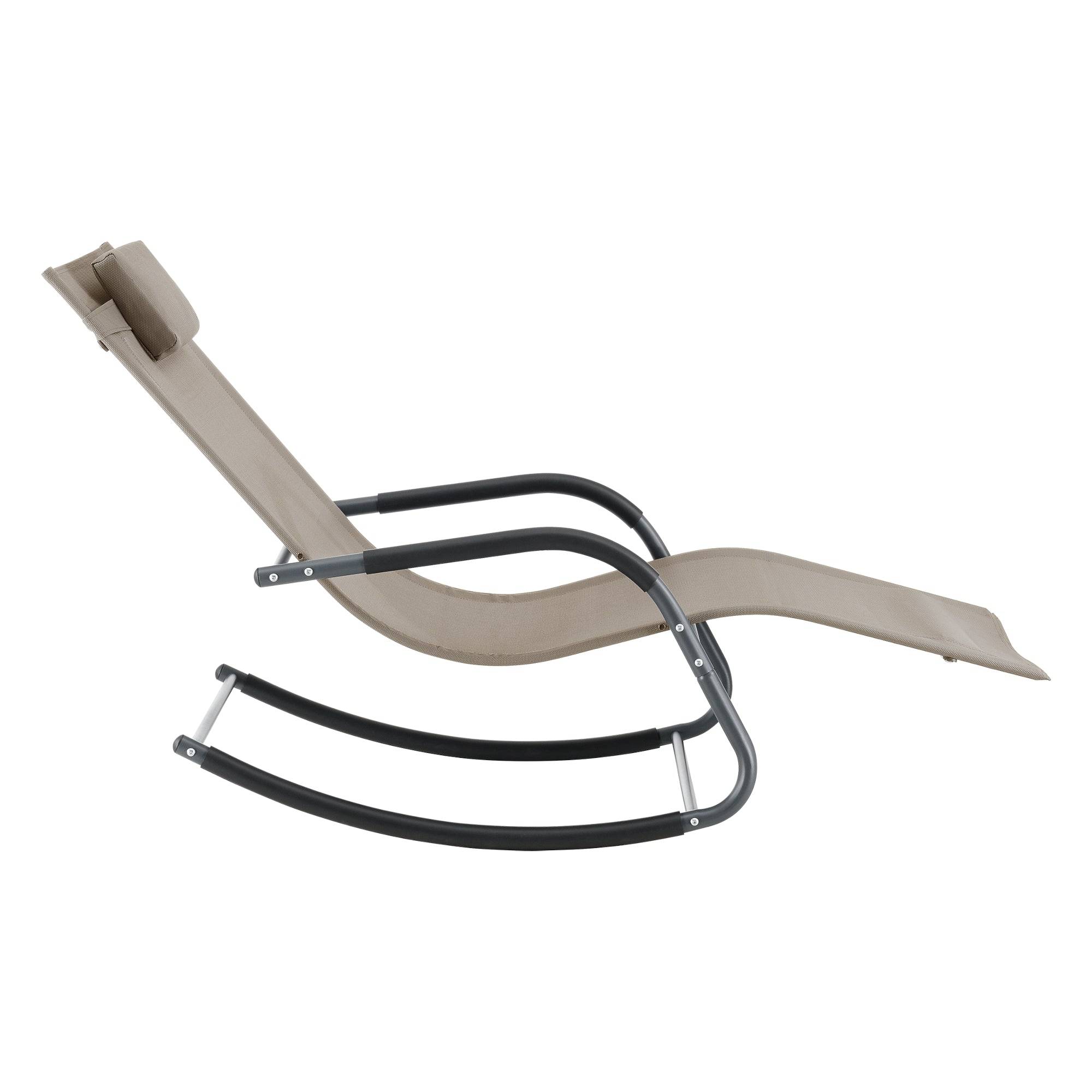 Helloshop26 - Transat bain de soleil chaise longue à bascule acier textile 147 x 63 x 89 cm beige - Imagen 3