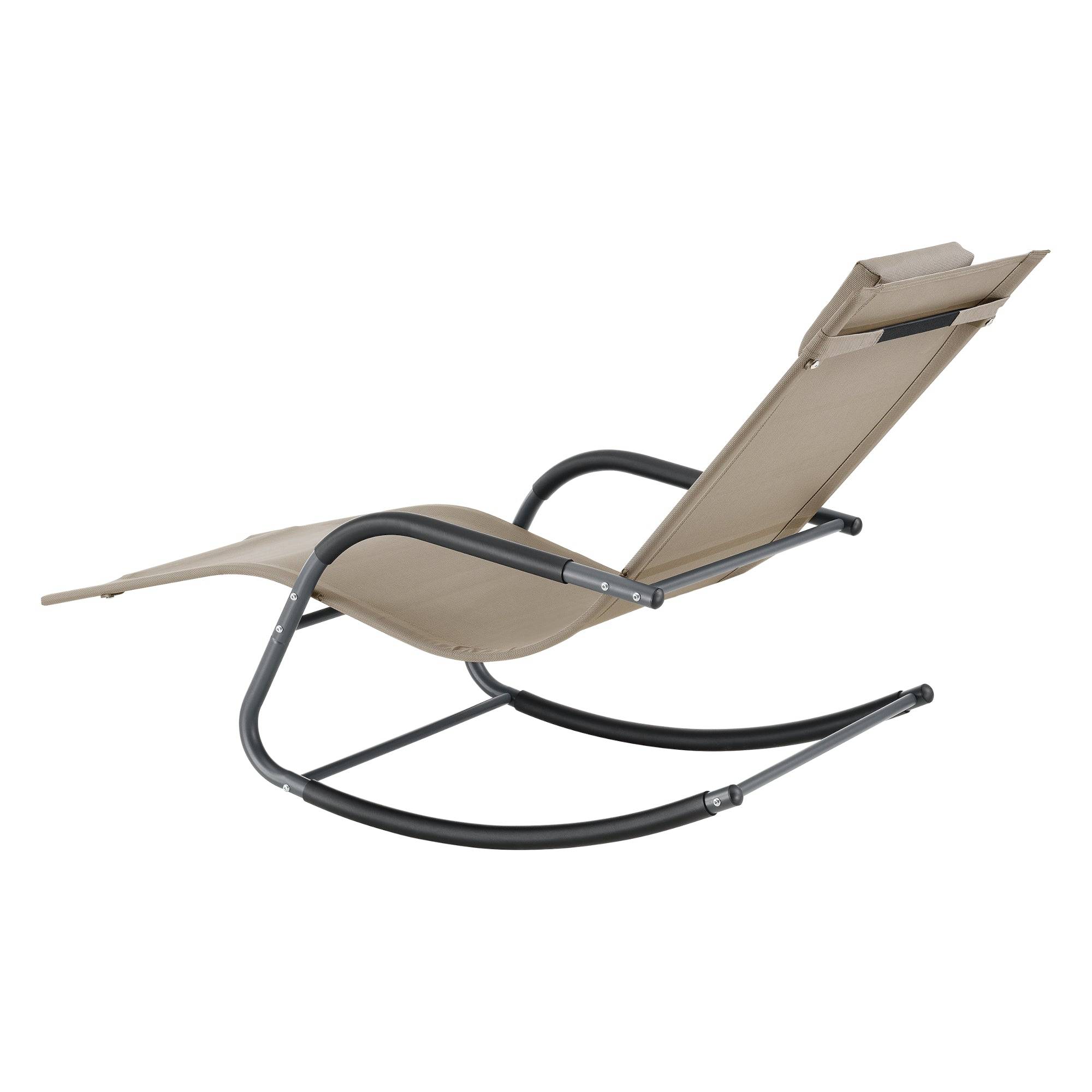 Helloshop26 - Transat bain de soleil chaise longue à bascule acier textile 147 x 63 x 89 cm beige - Imagen 4