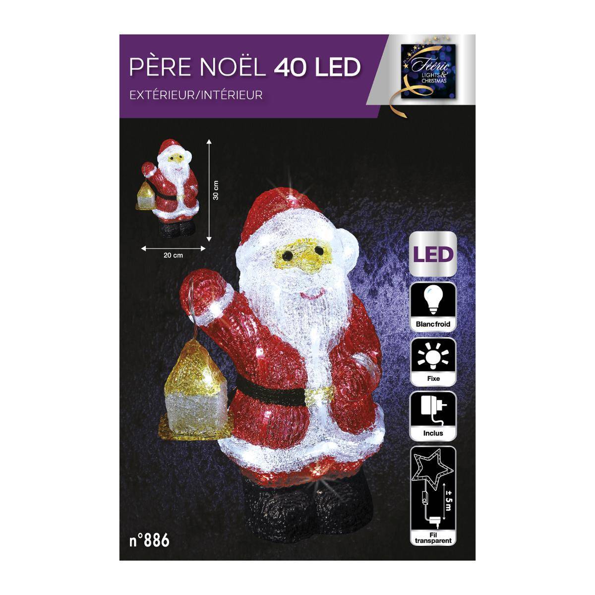 Fééric Lights & Christmas - Forme acrylique père Noël lanterne lumineuse 40 LED H.30cm extérieur - Feeric Lights & Christmas - Imagen 3
