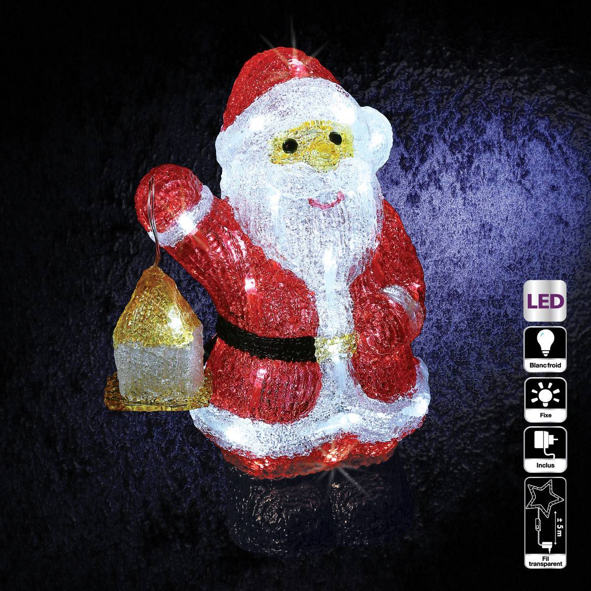 Fééric Lights & Christmas - Forme acrylique père Noël lanterne lumineuse 40 LED H.30cm extérieur - Feeric Lights & Christmas - Imagen 1