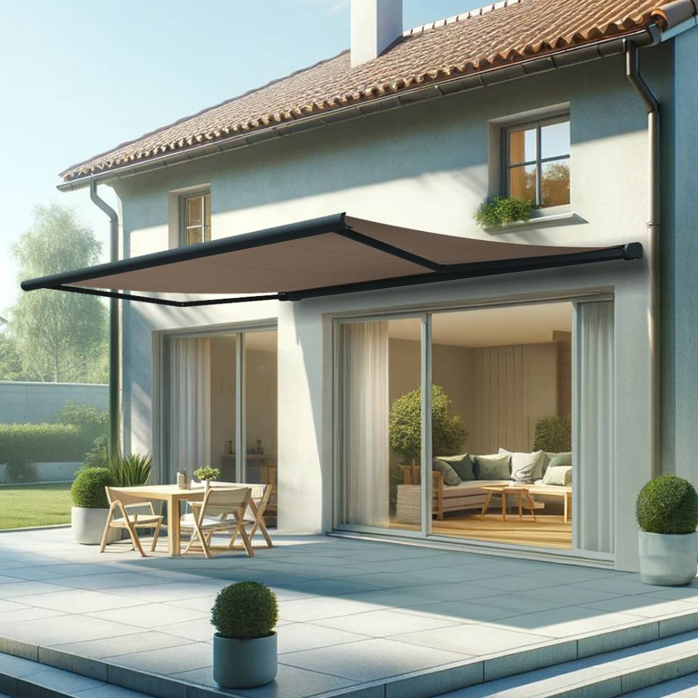 Intersun - Store banne coffre HEVOA 5,00x3,50 M (Motorisé Secours à Télécommande - Gris Anthracite - Taupe) - INTERSUN - Imagen 2