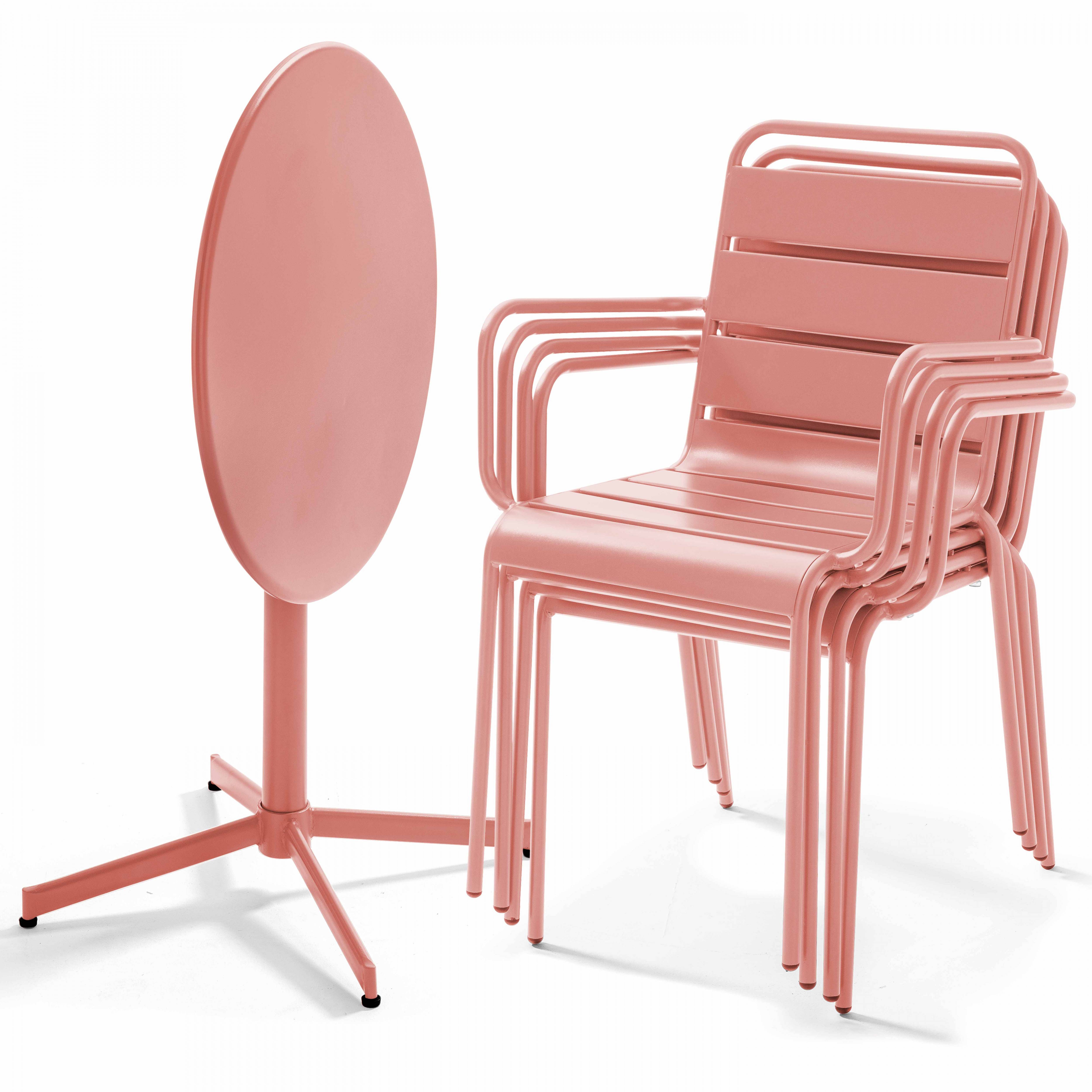 Oviala - Ensemble table de jardin et 4 fauteuils métal argile Palavas - Oviala - Imagen 2