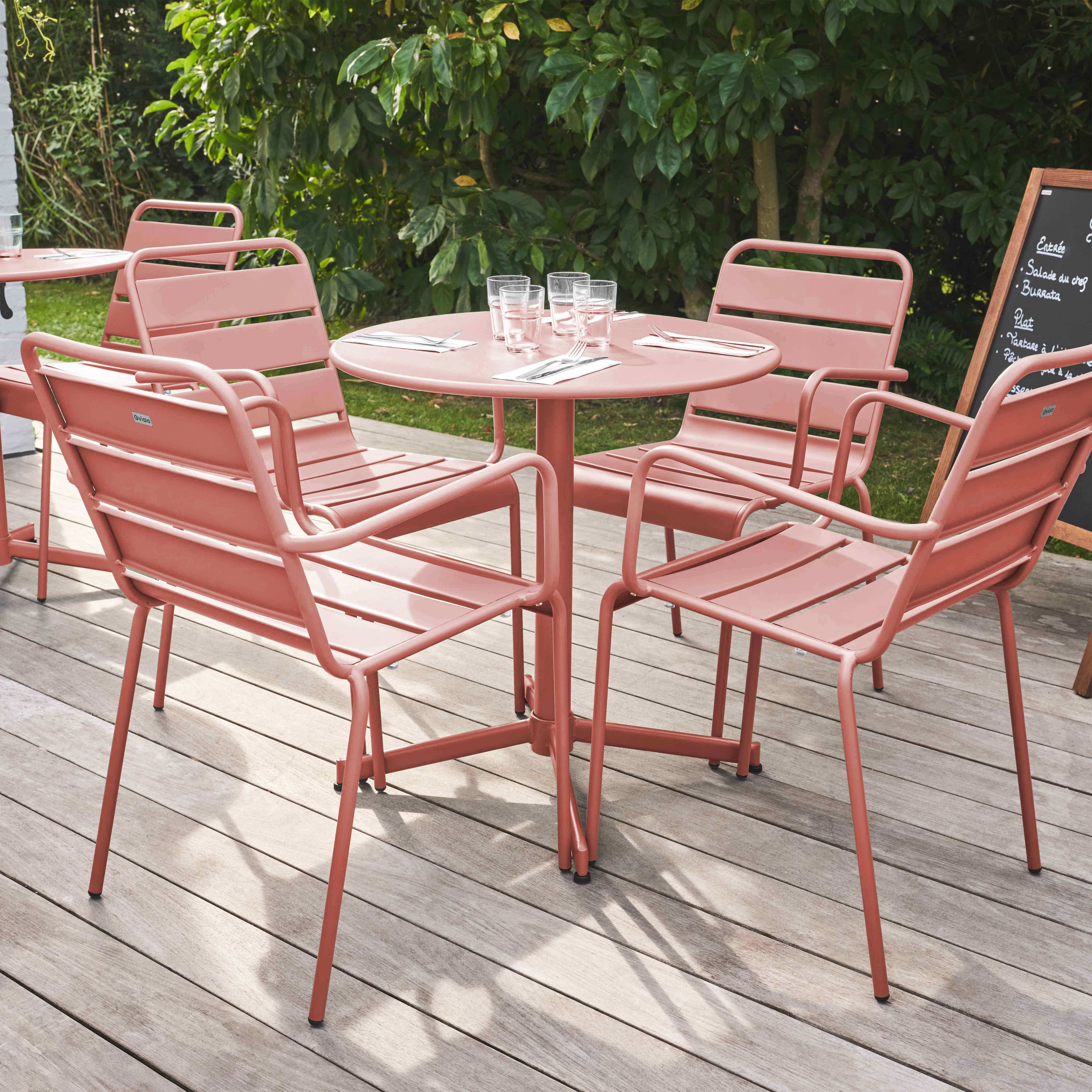 Oviala - Ensemble table de jardin et 4 fauteuils métal argile Palavas - Oviala - Imagen 3