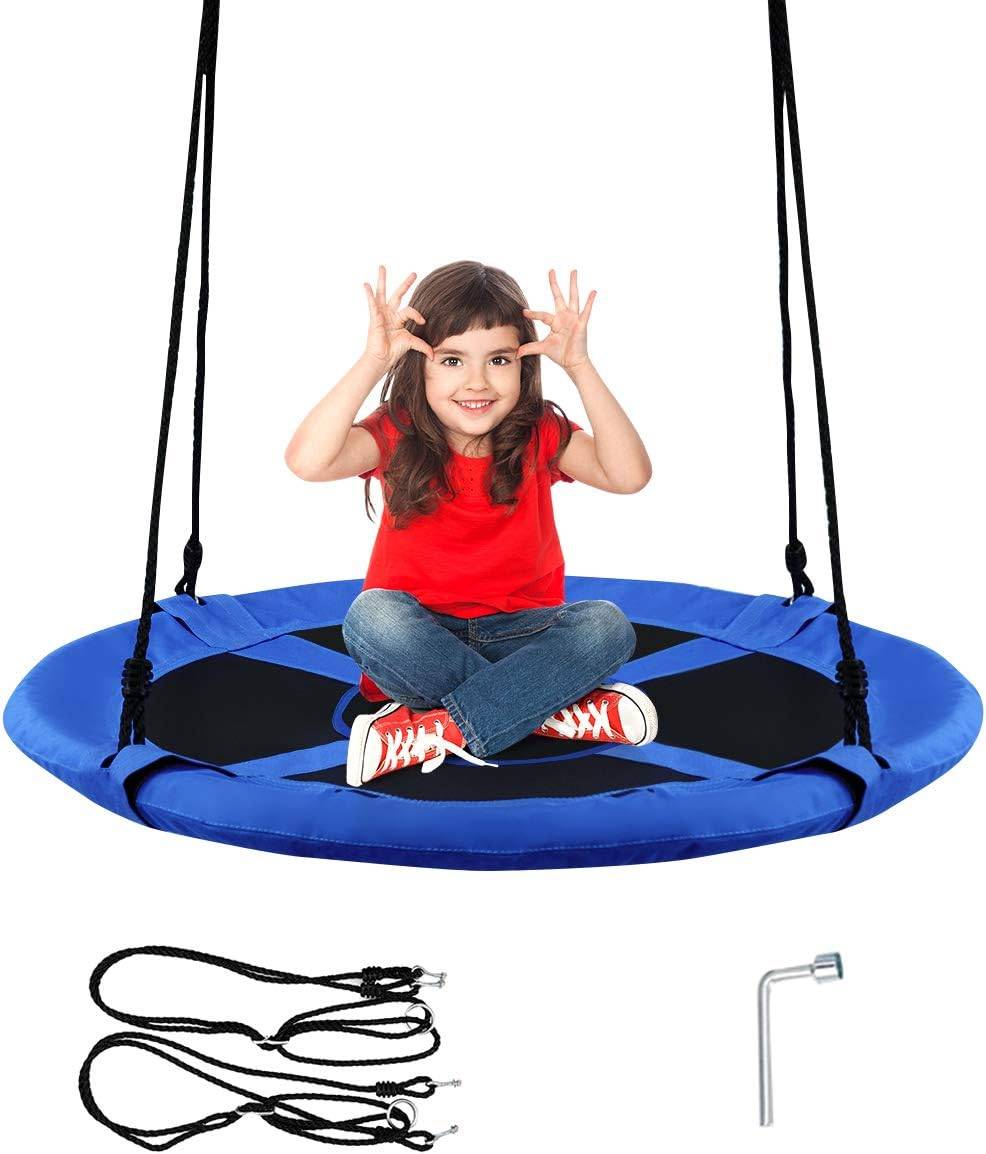 Balançoire Nid D'oiseau Rond 100cm De Diamètre Avec Sangle De Suspension Charge Max 150 Kg Bleu Balançoire Nid D'oiseau Rond 100cm De Diamètre Avec Sangle De Suspension Charge Max 150 Kg Bleu