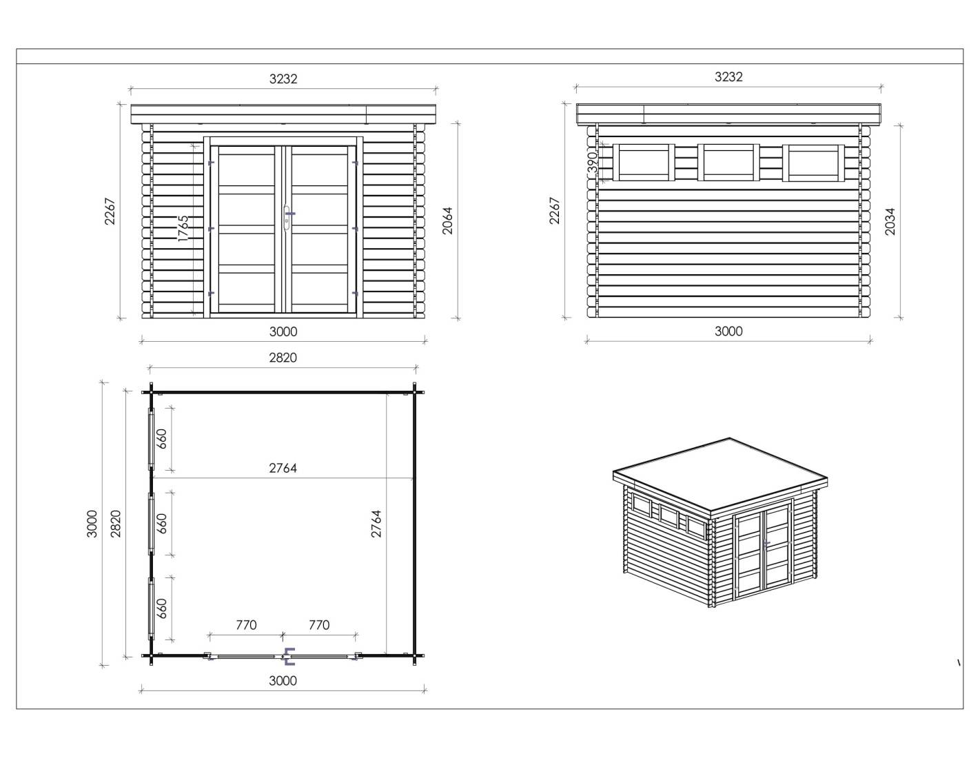 Altanka - Abri de jardin en bois - 9m2 - 3x3m - Traité - Ep. 28mm - Couleur: marron - DOM629 - ALTANKA - Imagen 2