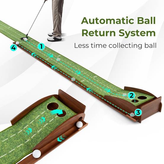 Tapis de Putting Entraînement Golf de 302 cm, Golf Putting Piste de Retour Automatique de Balle - Image 3