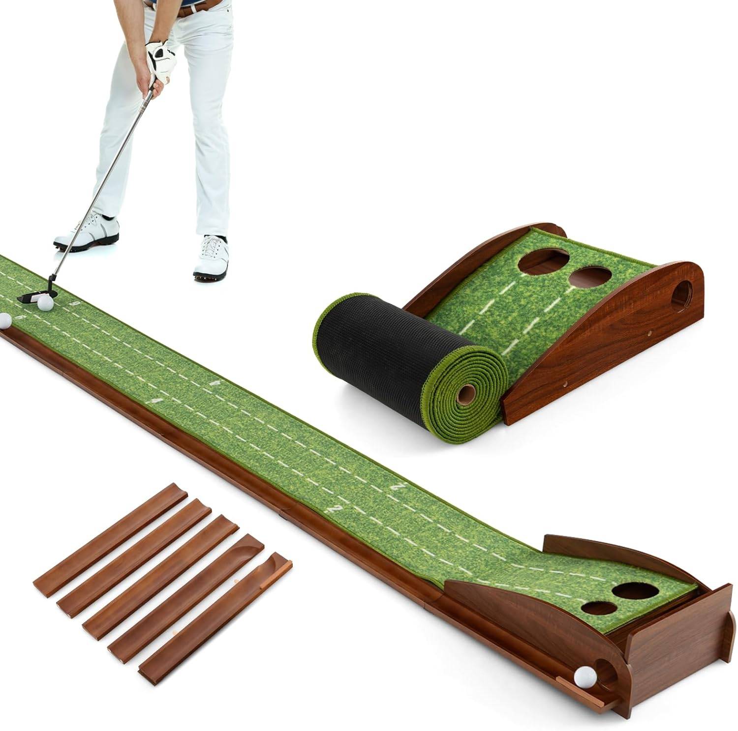 Tapis de Putting Entraînement Golf de 302 cm, Golf Putting Piste de Retour Automatique de Balle - Image 1
