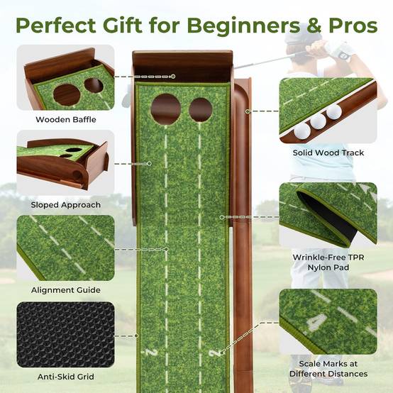 Tapis de Putting Entraînement Golf de 302 cm, Golf Putting Piste de Retour Automatique de Balle - Image 2