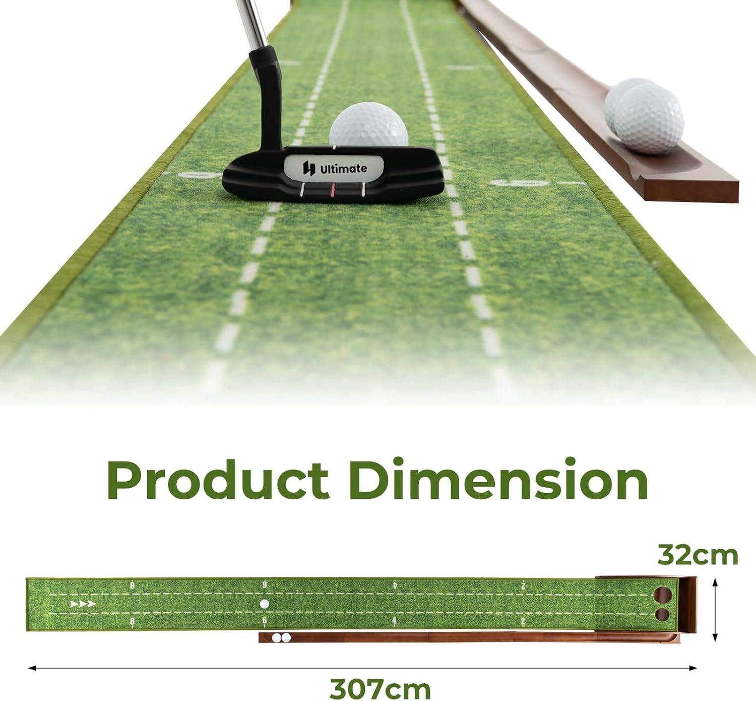 Tapis de Putting Entraînement Golf de 302 cm, Golf Putting Piste de Retour Automatique de Balle - Image 4