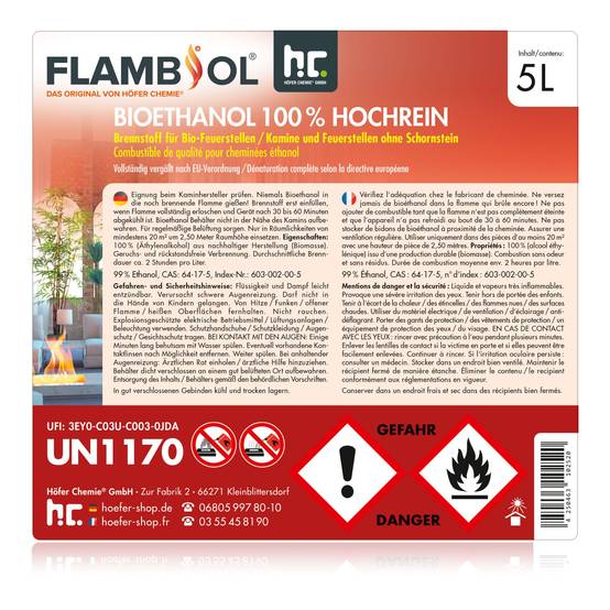 Bioéthanol à 100% dénaturé FLAMBIOL® en bidon de 5 L x 16 - Image 6