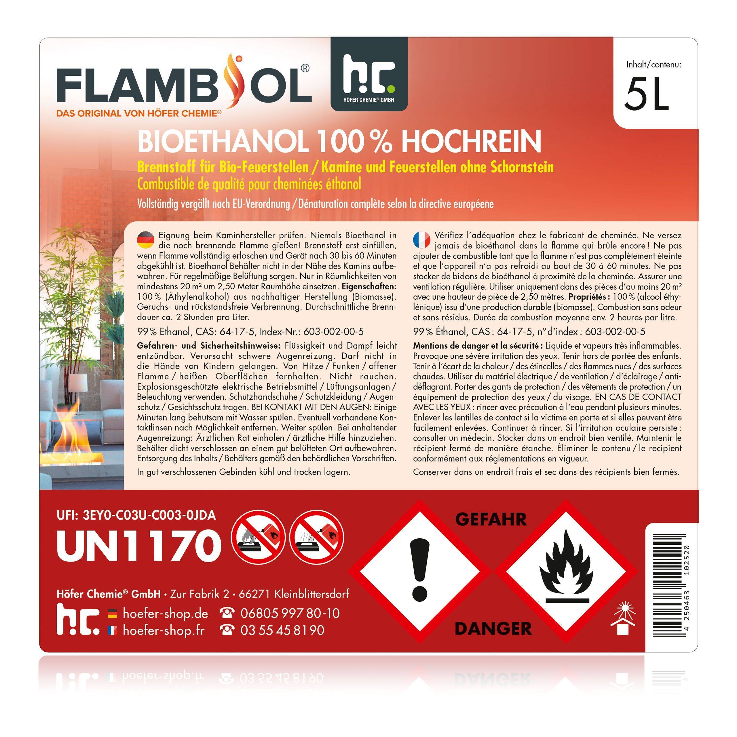 Bioéthanol à 100% dénaturé FLAMBIOL® en bidon de 5 L x 16 - Image 6