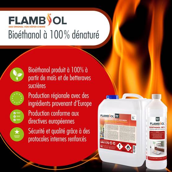 Bioéthanol à 100% dénaturé FLAMBIOL® en bidon de 5 L x 16 - Image 4