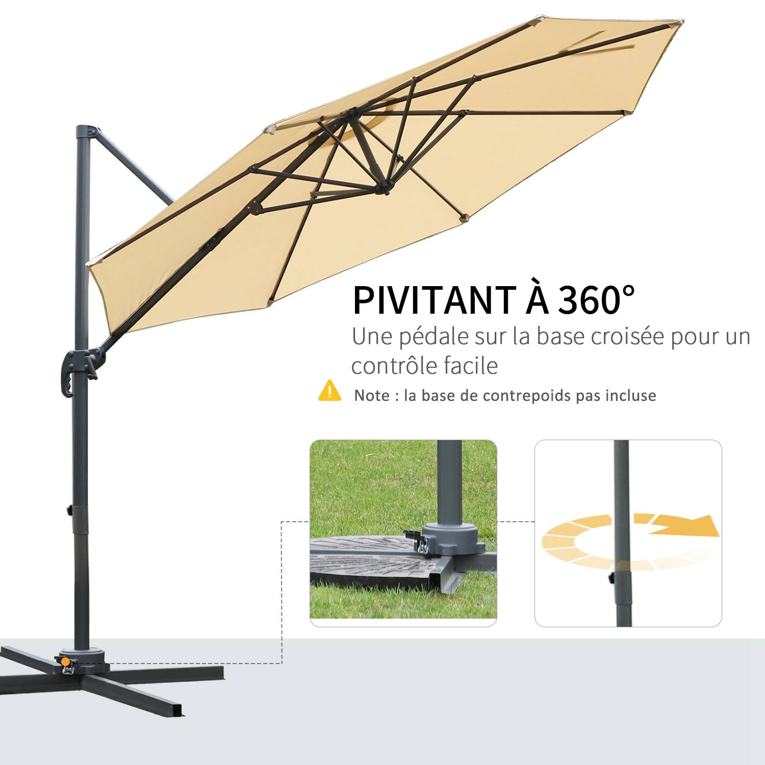 Parasol déporté Polyester Beige 295x295x250 cm - Image 7