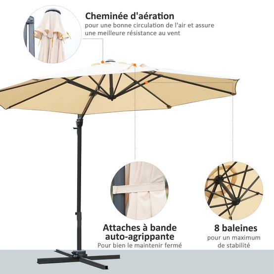 Parasol déporté Polyester Beige 295x295x250 cm - Image 8