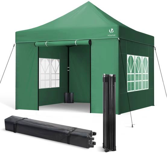 Vounot - VOUNOT® Tonnelle de jardin renforcée 3x3m pliable avec 4 parois et sac de transport à roulette - Imperméable et anti-UV - Vert - Image 1