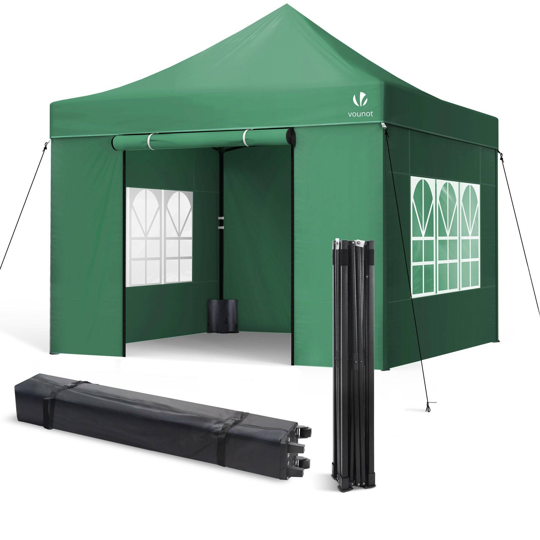 Vounot - VOUNOT® Tonnelle de jardin renforcée 3x3m pliable avec 4 parois et sac de transport à roulette - Imperméable et anti-UV - Vert - Image 1