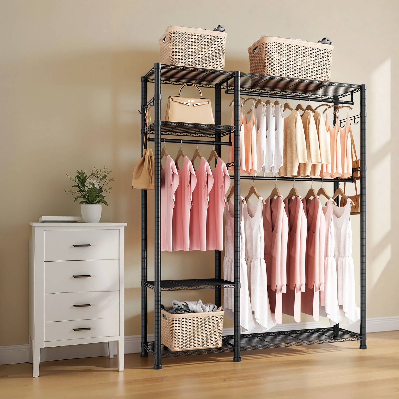 VEVOR Portant à Vêtements Porte-manteau avec 3 Tringles pour Chambre Noir - Image 8