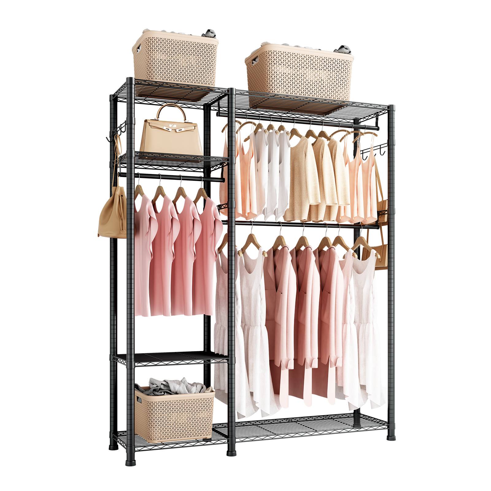 VEVOR Portant à Vêtements Porte-manteau avec 3 Tringles pour Chambre Noir - Image 1