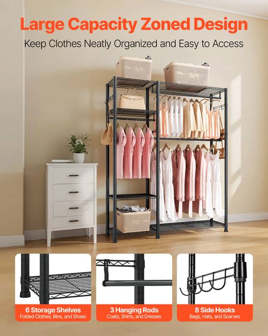 VEVOR Portant à Vêtements Porte-manteau avec 3 Tringles pour Chambre Noir - Image 2