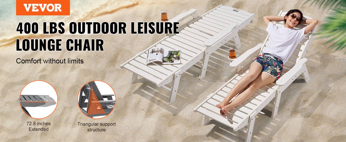 Vevor - VEVOR Bain de Soleil Chaise Longue Jardin Dossier Réglable Charge 181 kg Blanc - Image 9