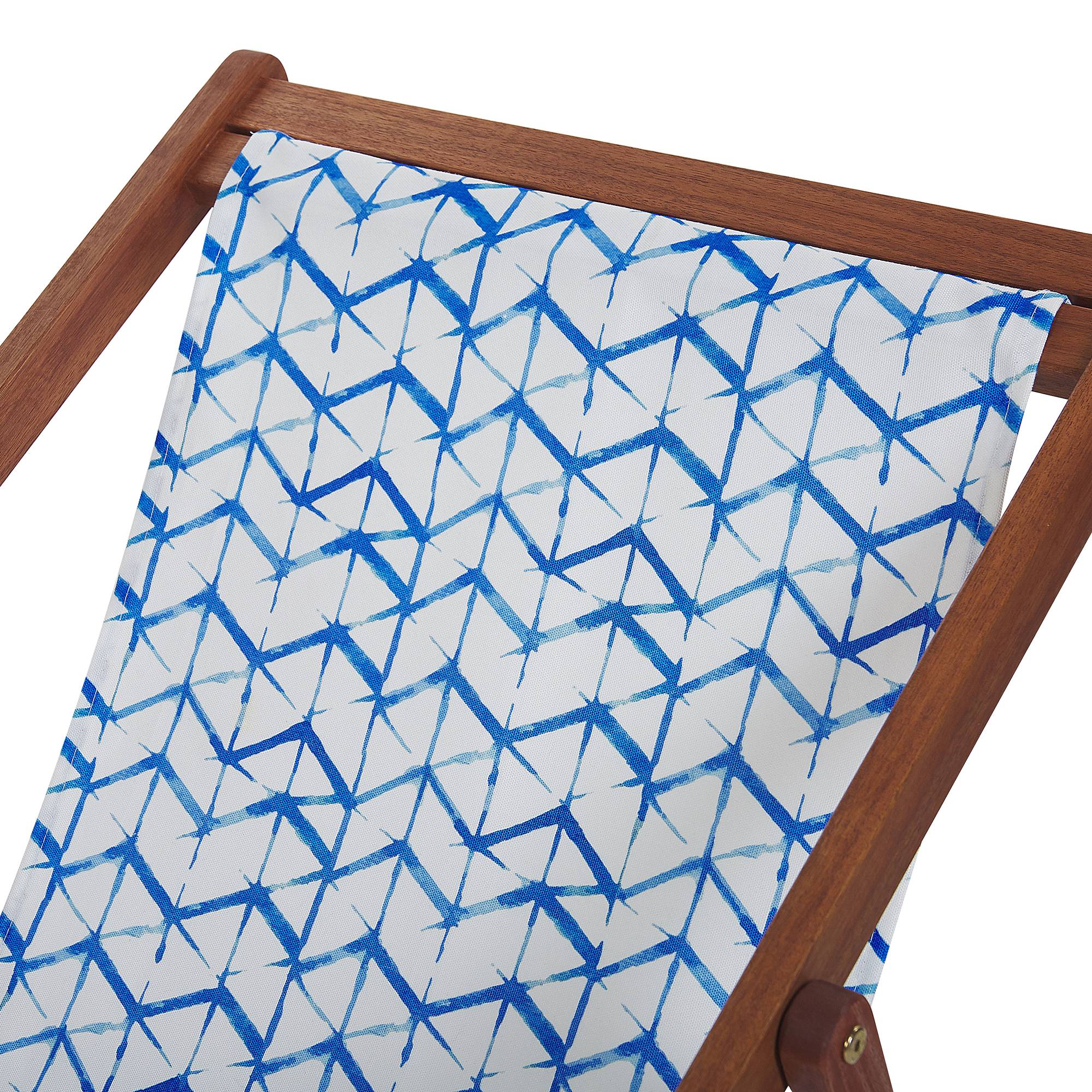 Beliani - 2 Transats Chaises Chiliennes Pliantes et Réglables en Bois d'Acacia Foncé et Tissu Bleu Blanc avec Toiles de Remplacement - Imagen 5