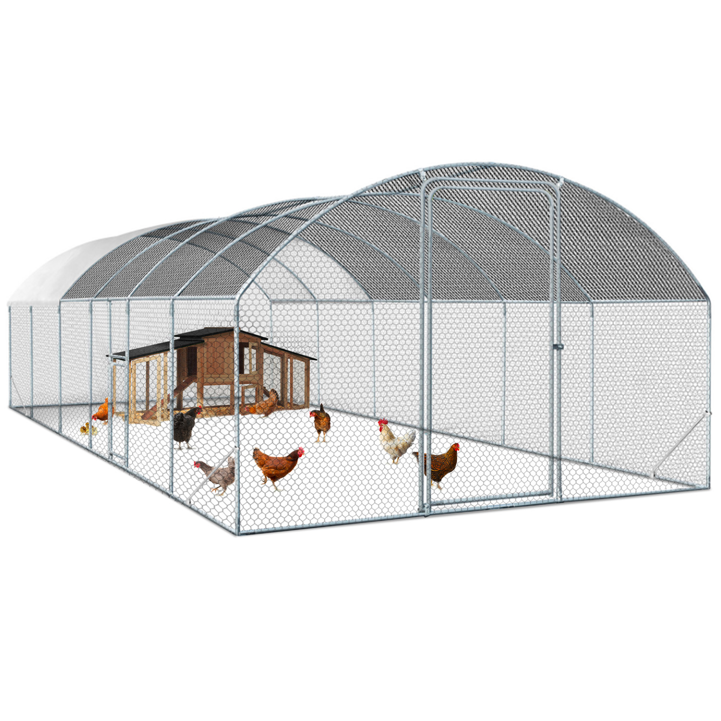 Enclos poulailler dôme 22,5 m² parc grillagé 3x7,5 M avec porte latérale - Image 2