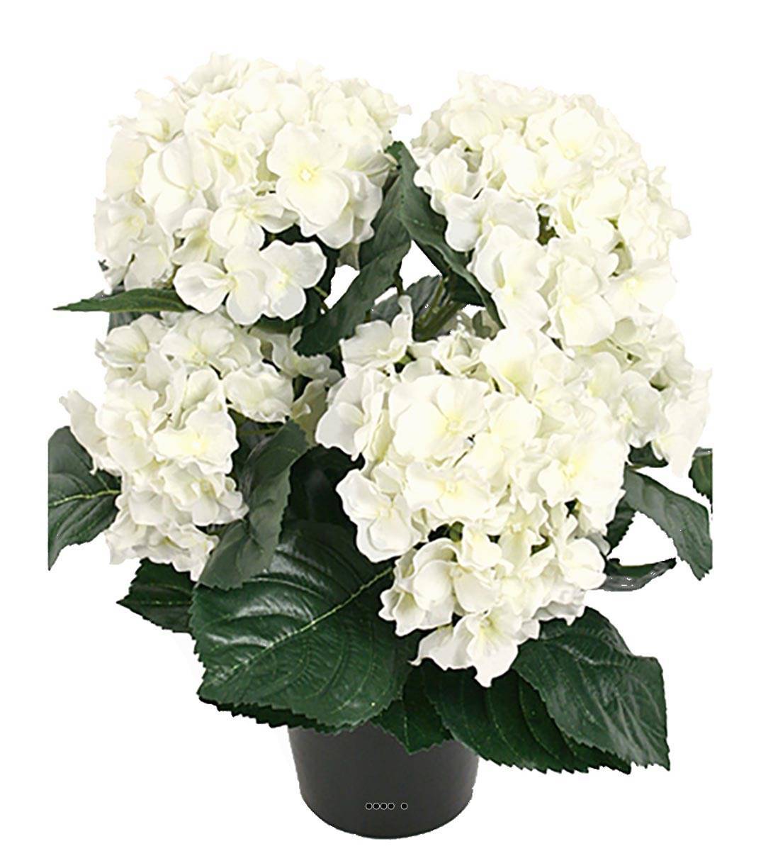 Artificielles - Hortensia en pot artificiel lesté H 40 cm 5 superbes têtes Crème - couleur: Crème