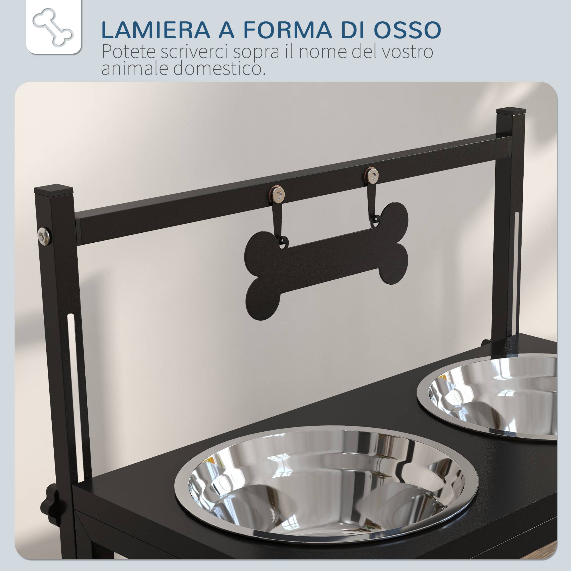 Support surélevé pour gamelles de chien, hauteur réglable, 2 gamelles de 900 ml en acier inoxydable, noir - Image 6