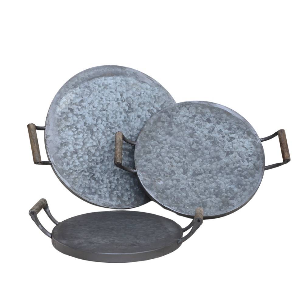Chemin De Campagne - Set de 3 plateaux ronds en zinc gris Ø.22.5-27.5-32 cm Chemin de campagne