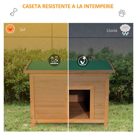 Niche chien ext/int, toit à charnières, pieds antidérapants, 82x58x58cm, couleur naturelle - Image 6