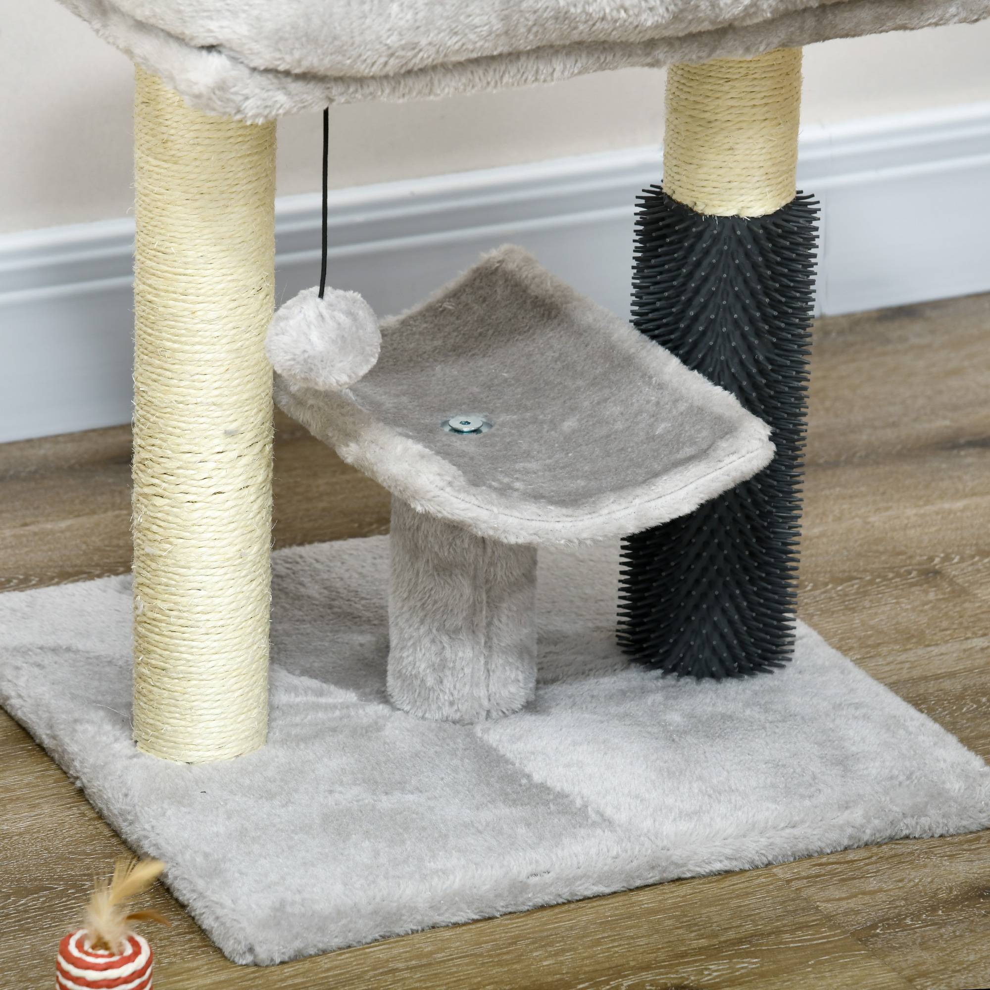 Pawhut - Arbre à chat griffoirs sisal naturel et massant plateforme panier jeu boule suspendue peluche gris - Imagen 8