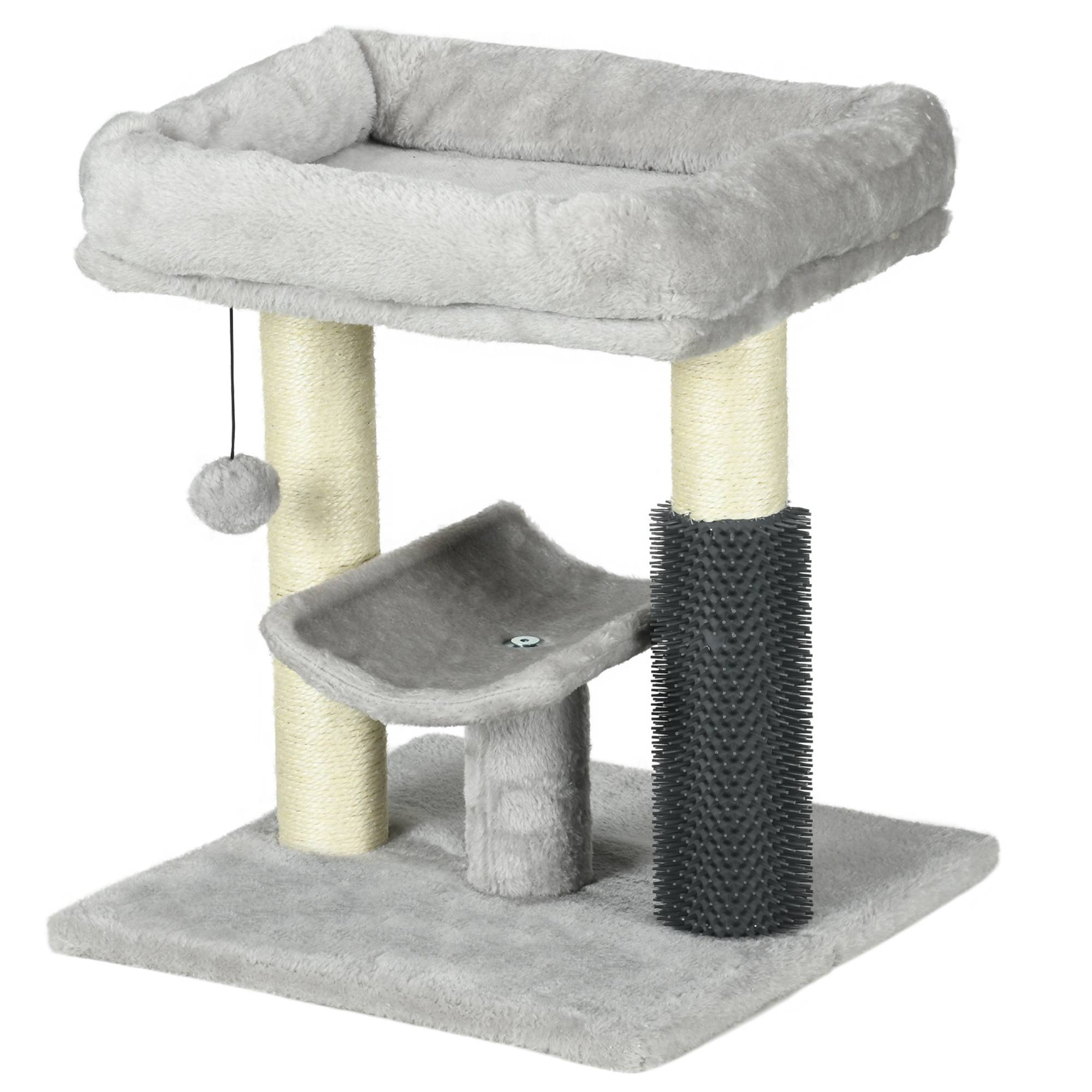 Pawhut - Arbre à chat griffoirs sisal naturel et massant plateforme panier jeu boule suspendue peluche gris - Imagen 1