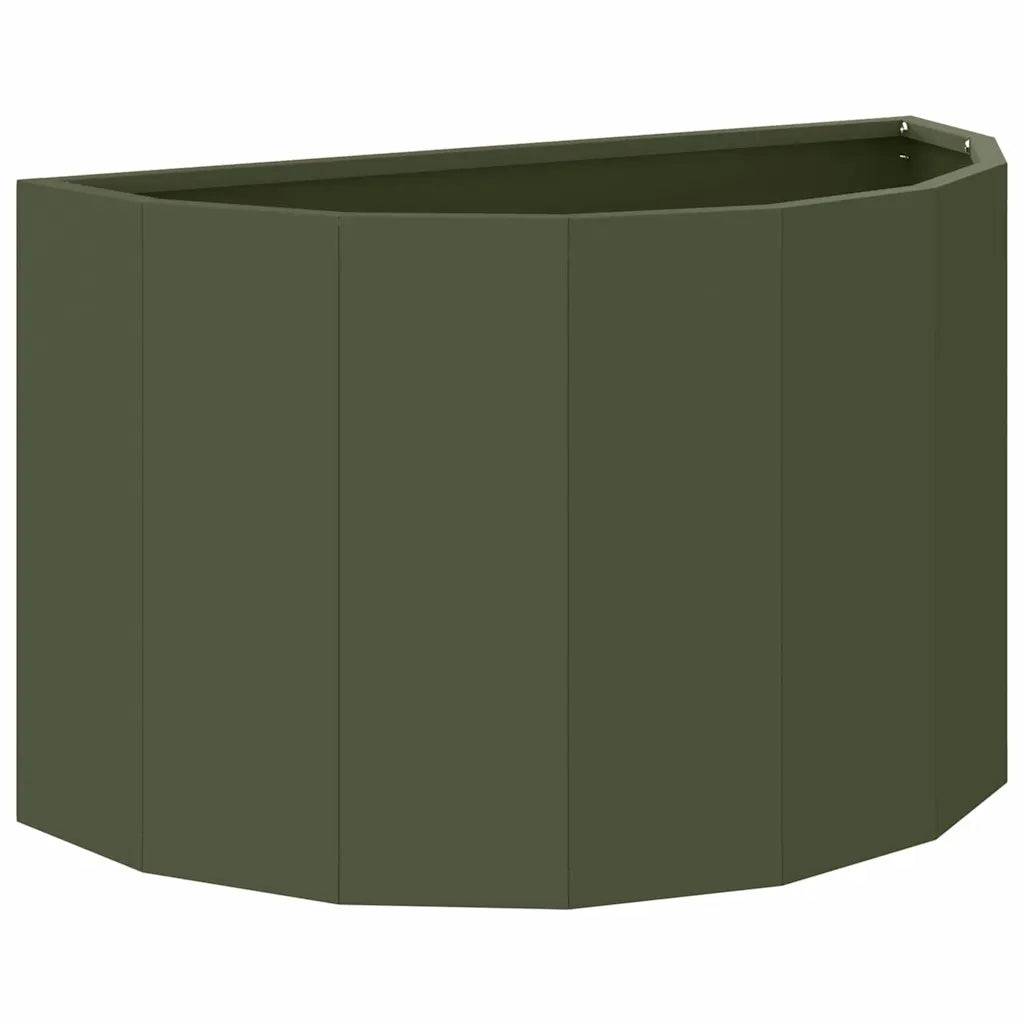 Helloshop26 - Jardinière demi-ronde design moderne extérieur 60 x 30 x 35 cm en acier vert olive - Image 1