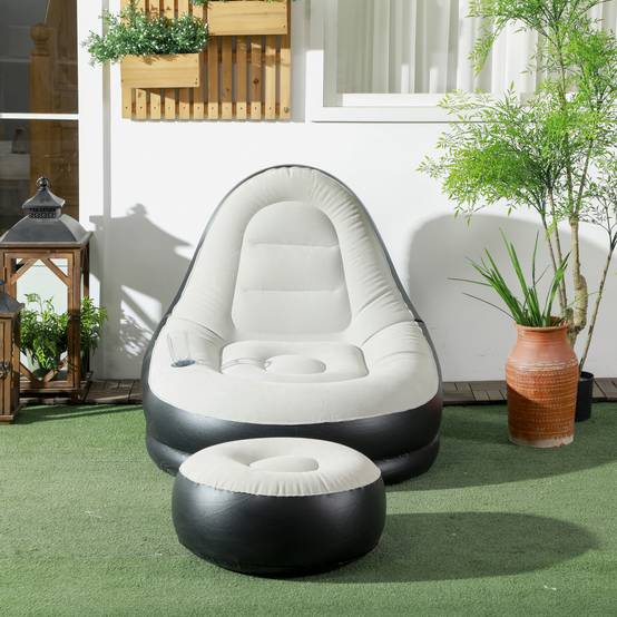 Fauteuil gonflable avec repose-pieds plastique gris et noir 125 x 100 x 87 cm - PANGIVO - Image 4