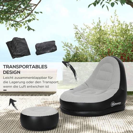 Fauteuil gonflable avec repose-pieds plastique gris et noir 125 x 100 x 87 cm - PANGIVO - Image 8
