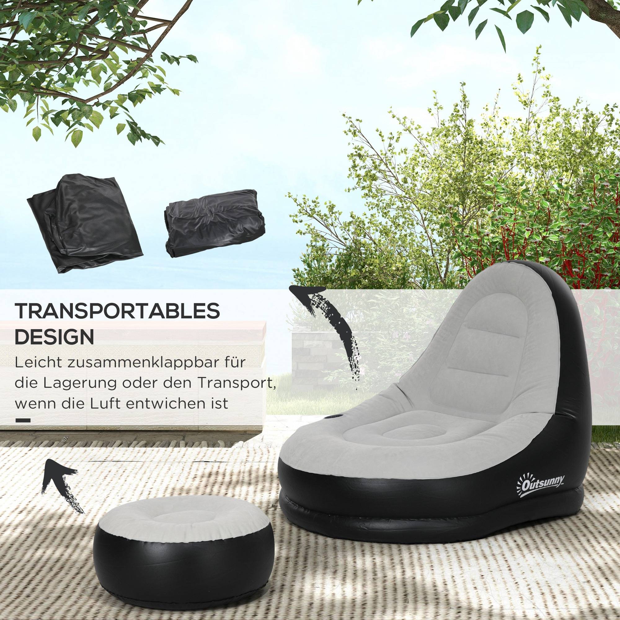 Fauteuil gonflable avec repose-pieds plastique gris et noir 125 x 100 x 87 cm - PANGIVO - Image 8