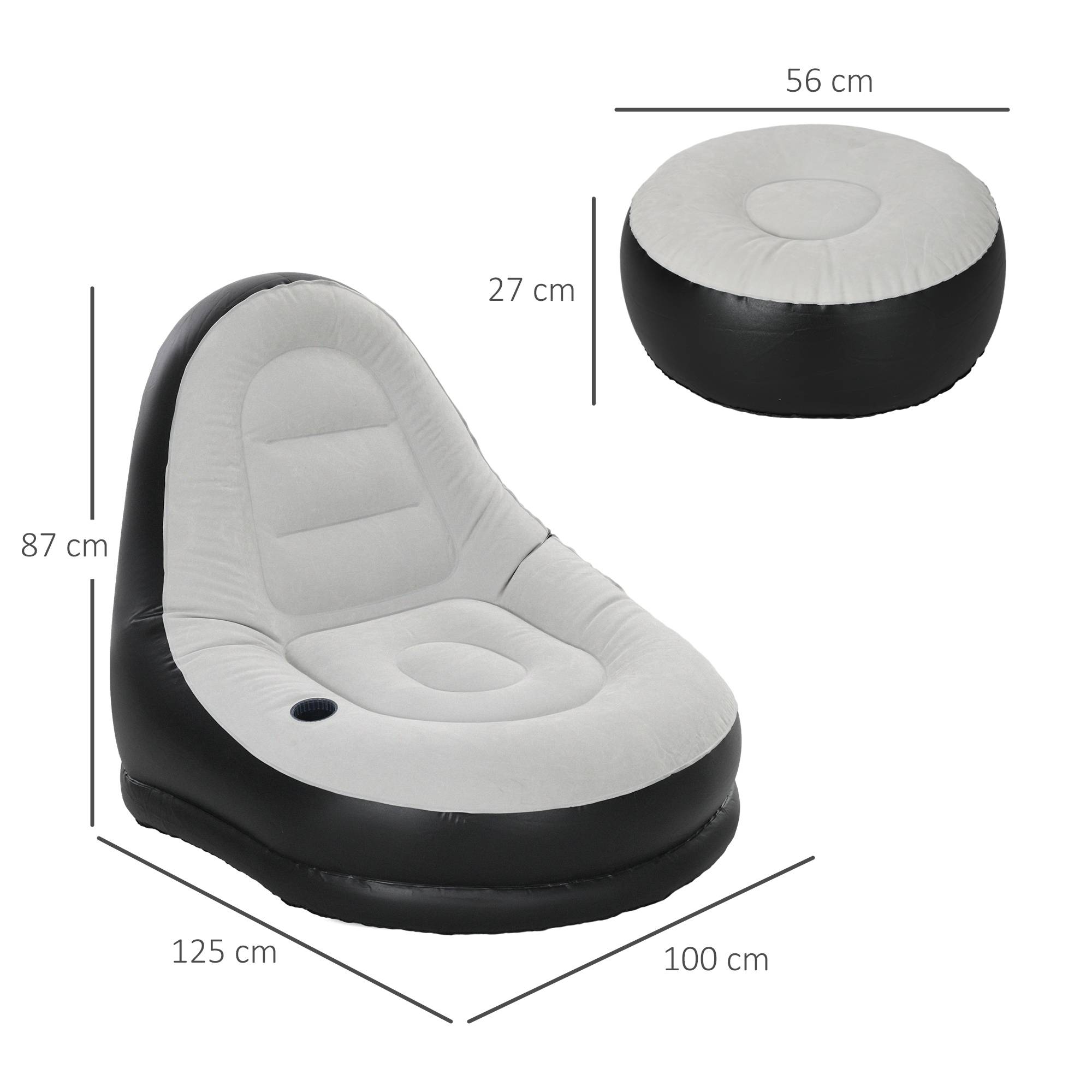 Fauteuil gonflable avec repose-pieds plastique gris et noir 125 x 100 x 87 cm - PANGIVO - Image 5