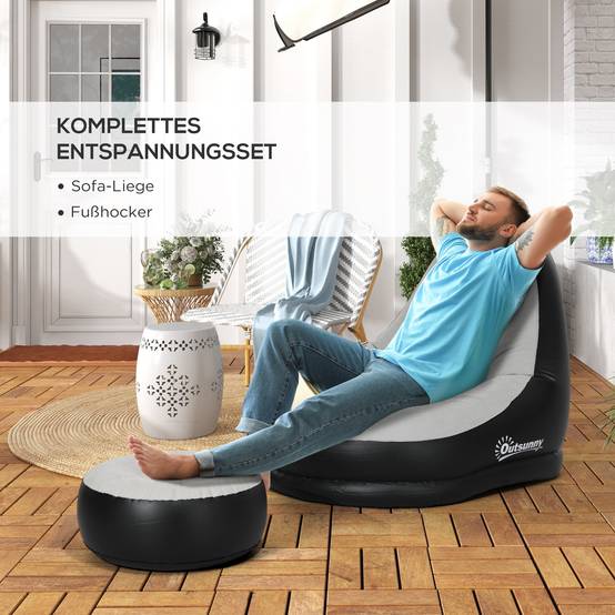 Fauteuil gonflable avec repose-pieds plastique gris et noir 125 x 100 x 87 cm - PANGIVO - Image 6