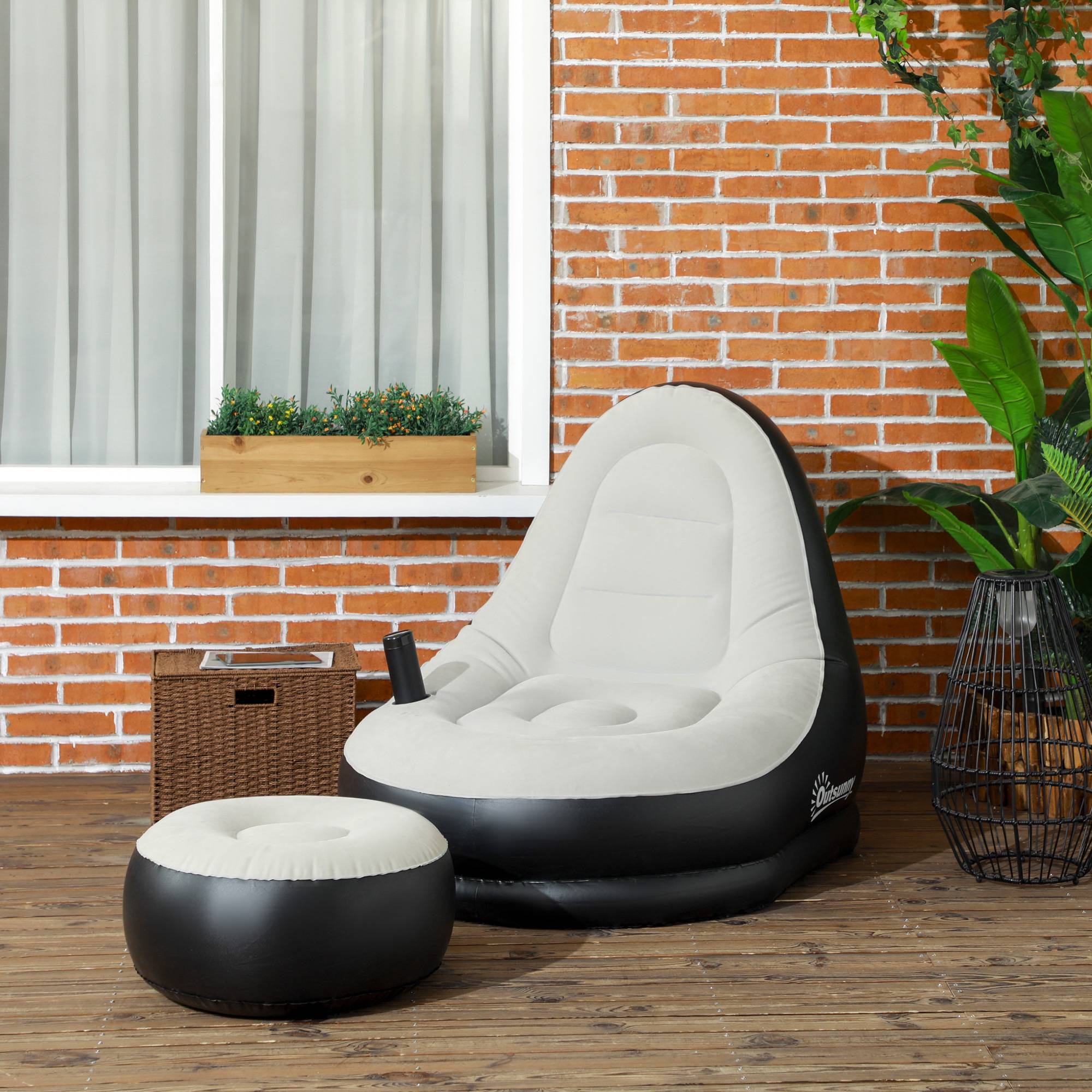 Fauteuil gonflable avec repose-pieds plastique gris et noir 125 x 100 x 87 cm - PANGIVO - Image 3