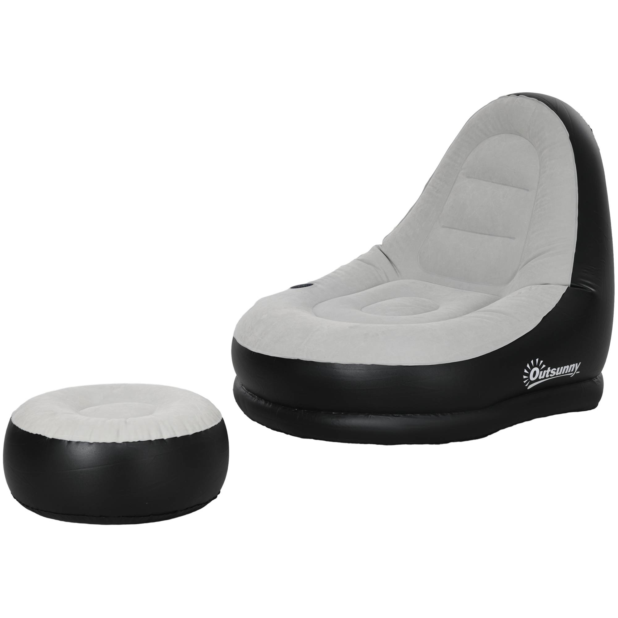 Fauteuil gonflable avec repose-pieds plastique gris et noir 125 x 100 x 87 cm - PANGIVO - Image 2