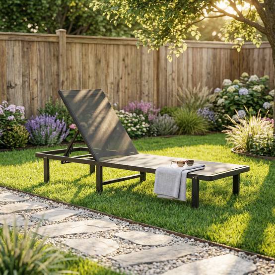 Bain soleil aluminium textilène terrasse piscine inclinable à plat avec roulettes gris foncé - ComfortXL Outdoor Living - Image 10