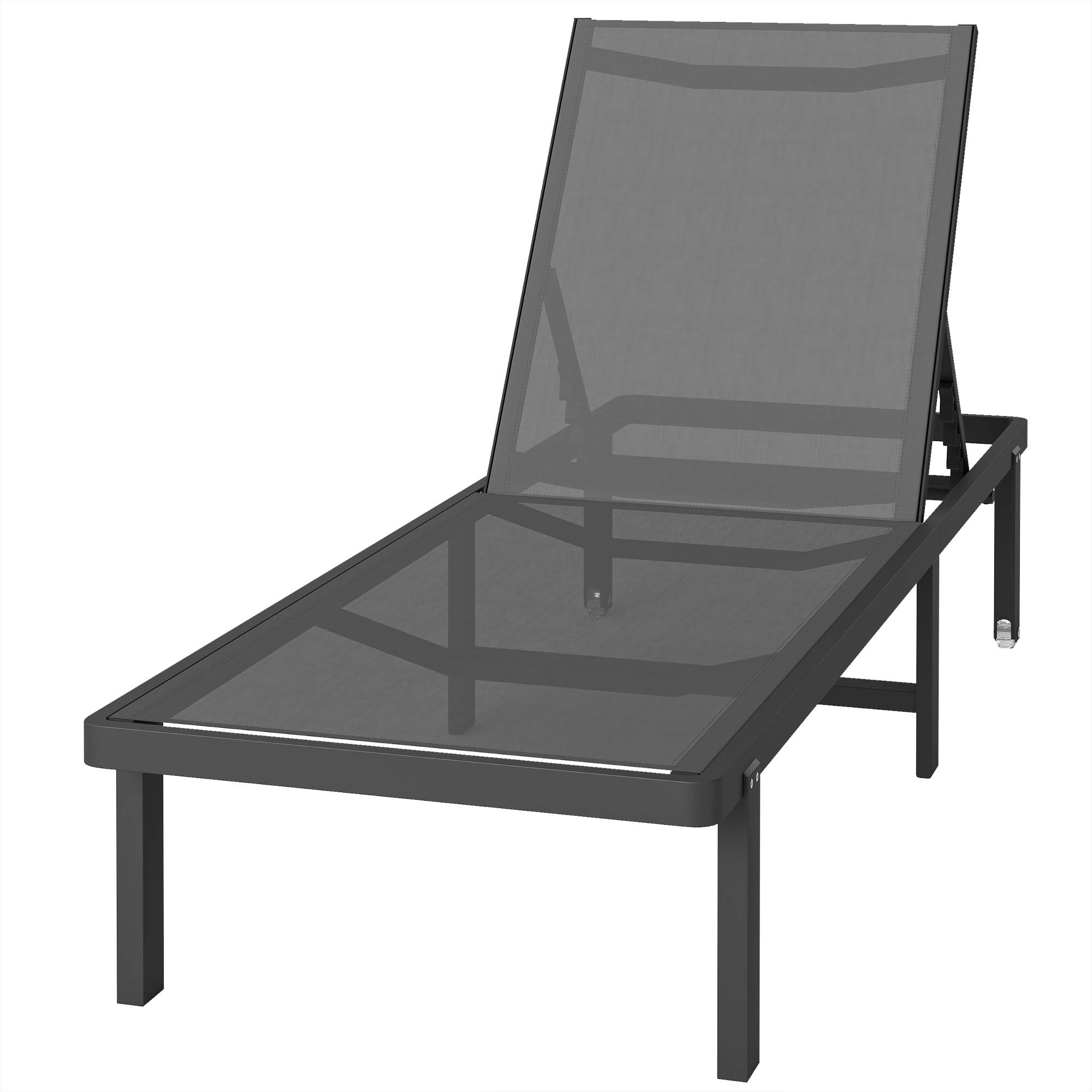 Bain soleil aluminium textilène terrasse piscine inclinable à plat avec roulettes gris foncé - ComfortXL Outdoor Living - Image 2